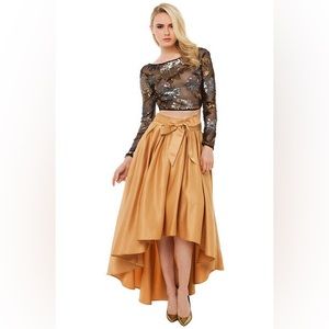 GRACIA Tie Hi Low Shine Skirt in gold